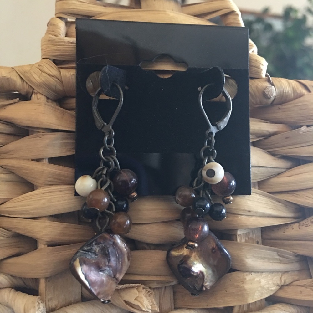 Matte chrome lever back natural stone earrings